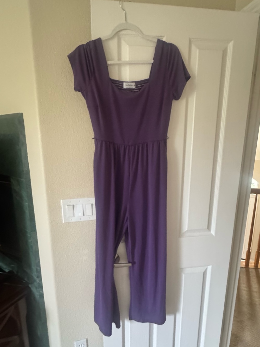 Kaileigh Purple Short-Sleeve Scoop-Neck Jumpsuit